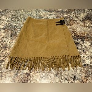 Fringe Trim Camel Wrap Skirt